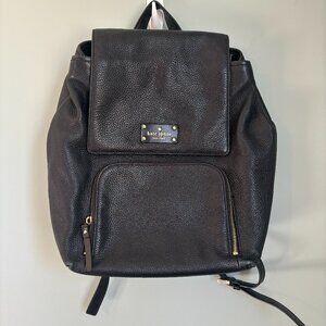 Kate Spade Black Pebble Leather Flap Backpack